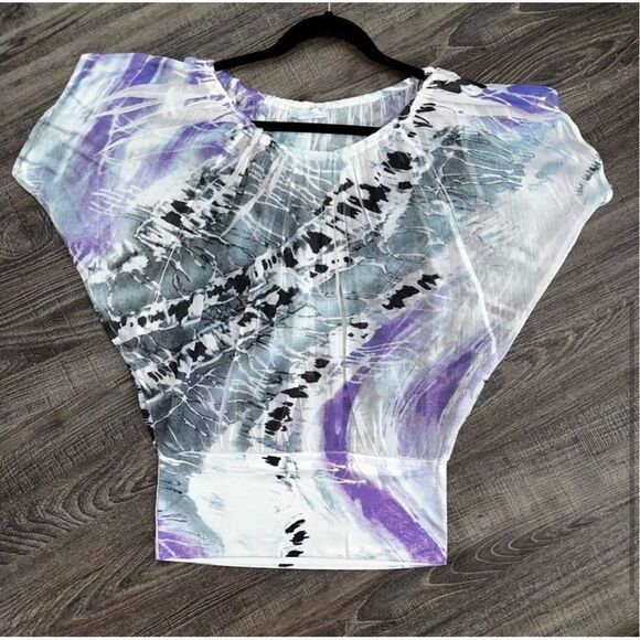 Charlotte Russe Y2K Style Sheer Abstract Dolman Blouse Size Small Purple - Picture 9 of 11